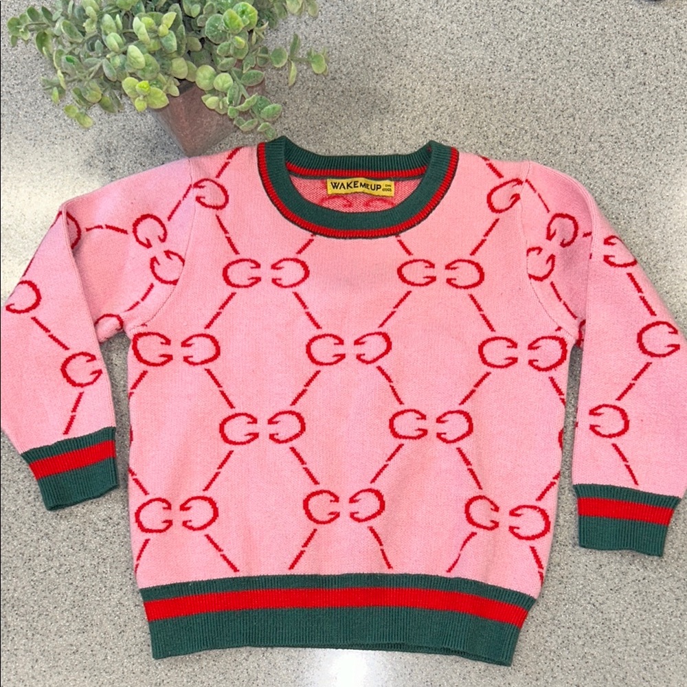 Toddler Pink and Red Patterned Sweater